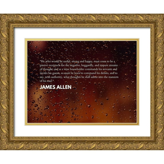 ArtsyQuotes 24x19 Gold Ornate Wood Framed with Double Matting Museum Art Print Titled - James Allen Quote: Strong and Happy