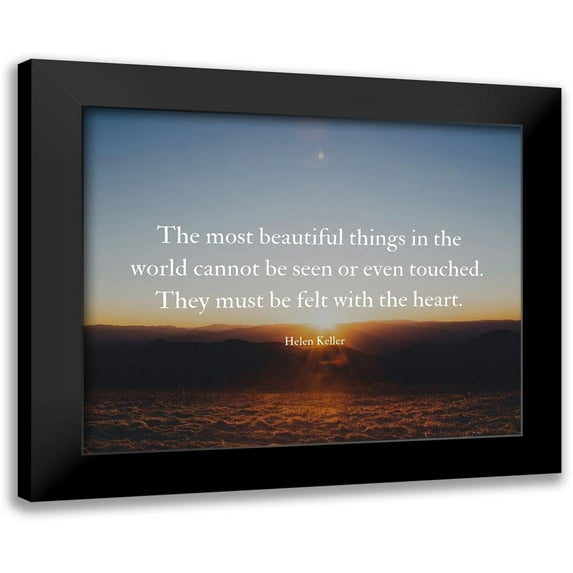 ArtsyQuotes 24x20 Black Modern Framed Museum Art Print Titled - Helen Keller Quote: Felt with the Heart