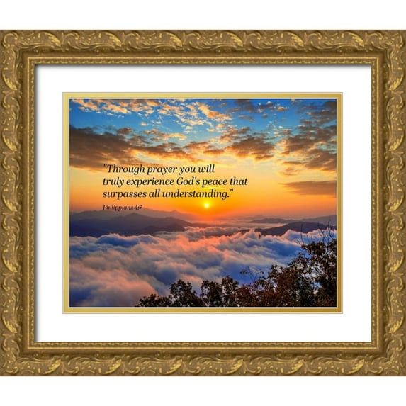 ArtsyQuotes 24x20 Gold Ornate Wood Framed with Double Matting Museum Art Print Titled - Bible Verse Quote Philippians 4:7