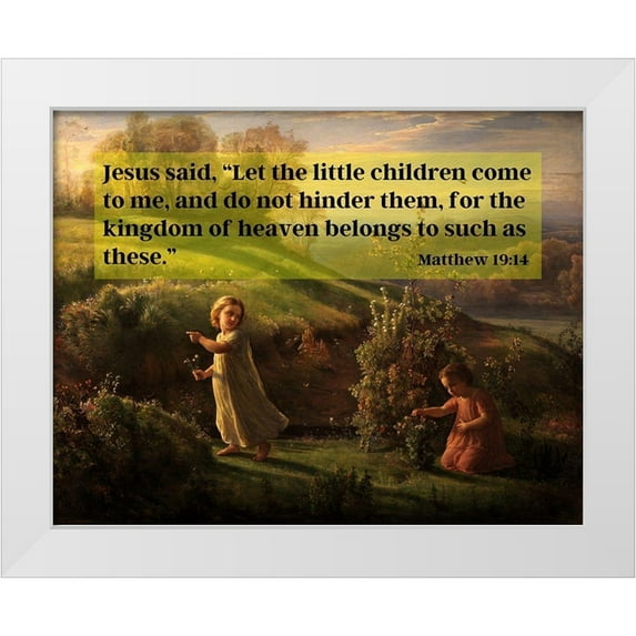 ArtsyQuotes 24x20 White Modern Wood Framed Museum Art Print Titled - Bible Verse Quote Matthew 19:14, Anne Francois Janmot - Poem of the Soul Spring
