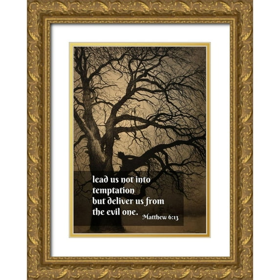 ArtsyQuotes 24x32 Gold Ornate Wood Framed with Double Matting Museum Art Print Titled - Bible Verse Quote Matthew 6:13, Leon Spilliaert - Tree in the Winter