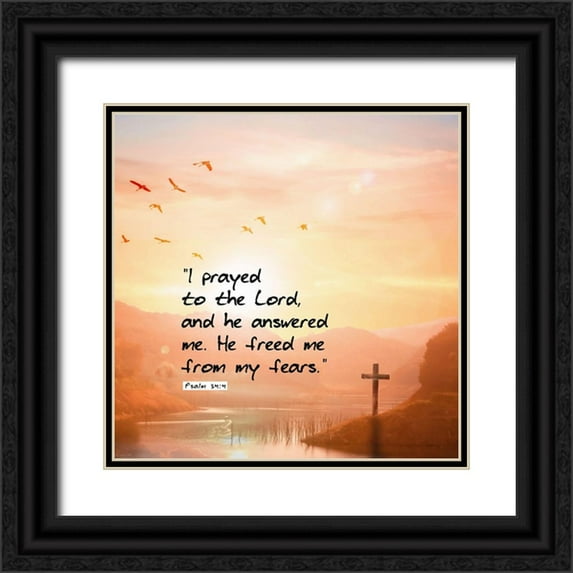 ArtsyQuotes 26x26 Black Ornate Wood Framed with Double Matting Museum Art Print Titled - Bible Verse Quote Psalm 34:4