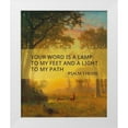 thumbnail image 1 of ArtsyQuotes 26x31 White Modern Wood Framed Museum Art Print Titled - Bible Verse Quote Psalm 119:105, Albert Bierstadt, Light in the Forest, 1 of 4