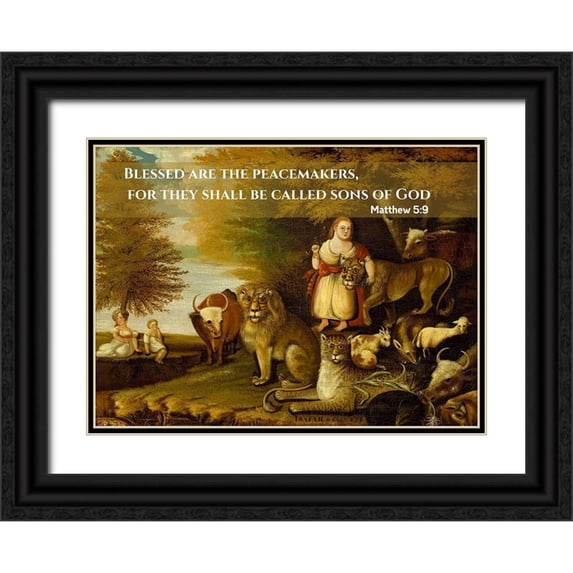 ArtsyQuotes 32x24 Black Ornate Wood Framed with Double Matting Museum Art Print Titled - Bible Verse Quote Matthew 5:9, Edwin Austin Abbey - Peaceable Kingdom