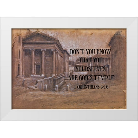 ArtsyQuotes 32x24 White Modern Wood Framed Museum Art Print Titled - Bible Verse Quote 1 Corinthians 3:16, Adolf Hir - View of the Forum Boarium