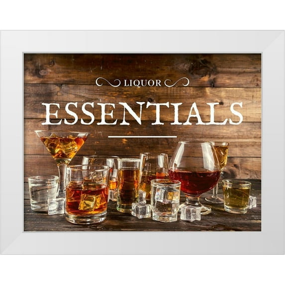 ArtsyQuotes 32x25 White Modern Wood Framed Museum Art Print Titled - Artsy Quotes Quote: Liquor Essentials