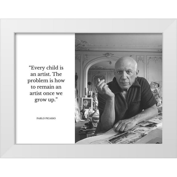 ArtsyQuotes 32x25 White Modern Wood Framed Museum Art Print Titled - Pablo Picasso Quote: Every Child is an Artist