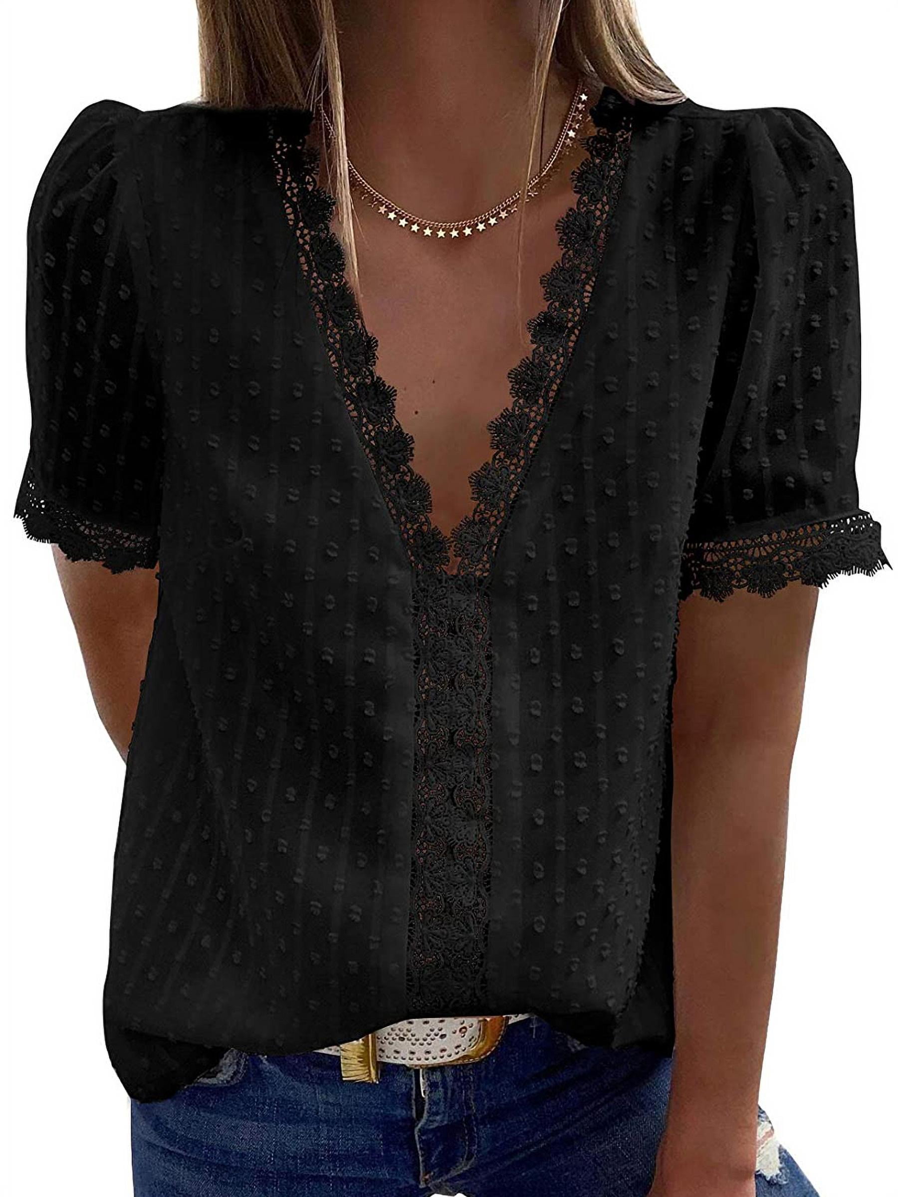 Arttop Women Summer V Neck Short Sleeve Lace Crochet Tunic Tops Flowy ...