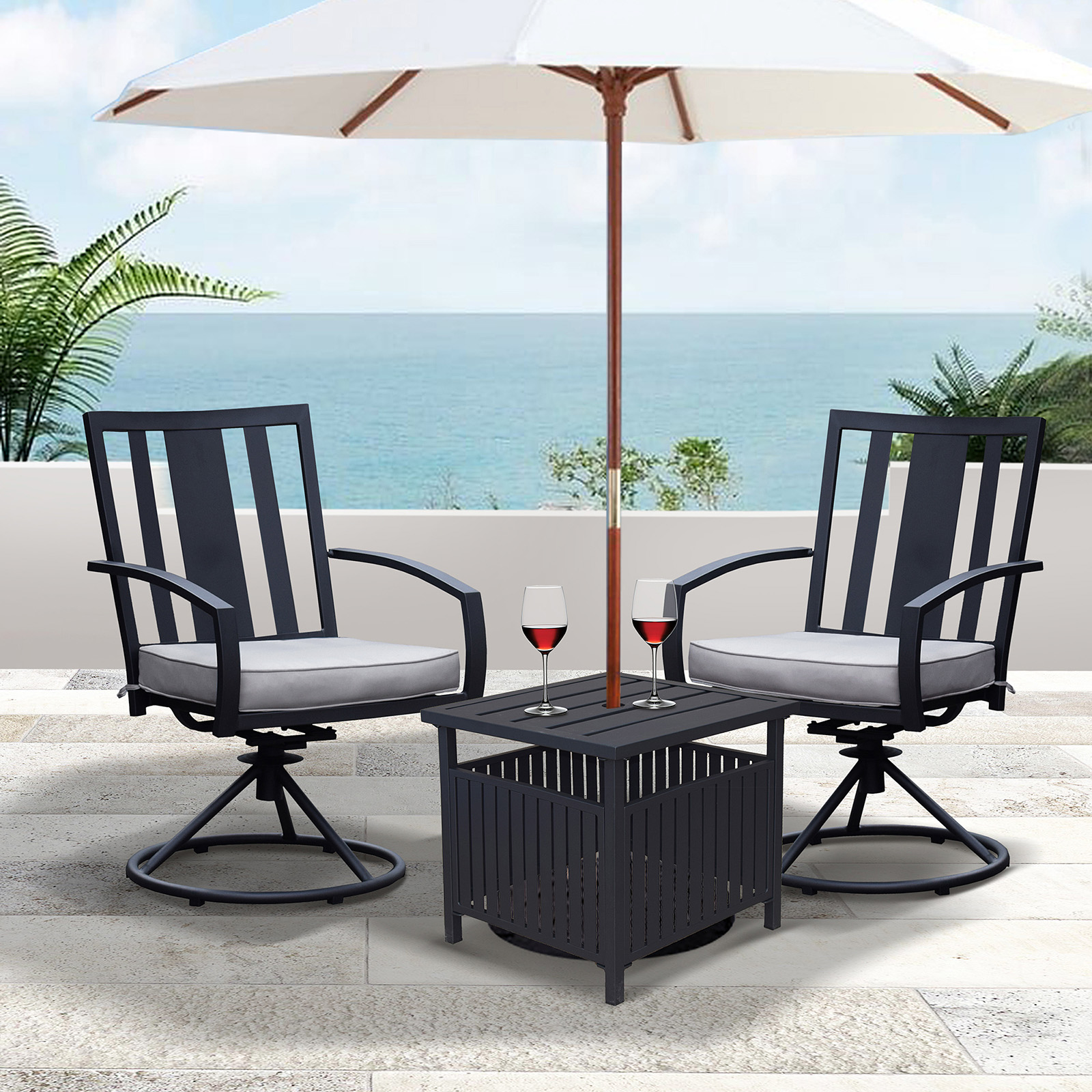 Classy Set Of Three Metal Outdoor Chair & Table