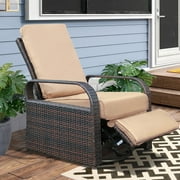 ATR ART to REAL 360 Degree Swivel Outdoor Wicker Recliner Chair, Adjustable Rattan Reclining Chair with Cushion,Khaki