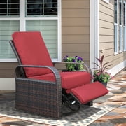 ATR ART to REAL Outdoor Patio Rattan Wicker Swivel Recliner Chair, 360 Rotating with Cushion, Red
