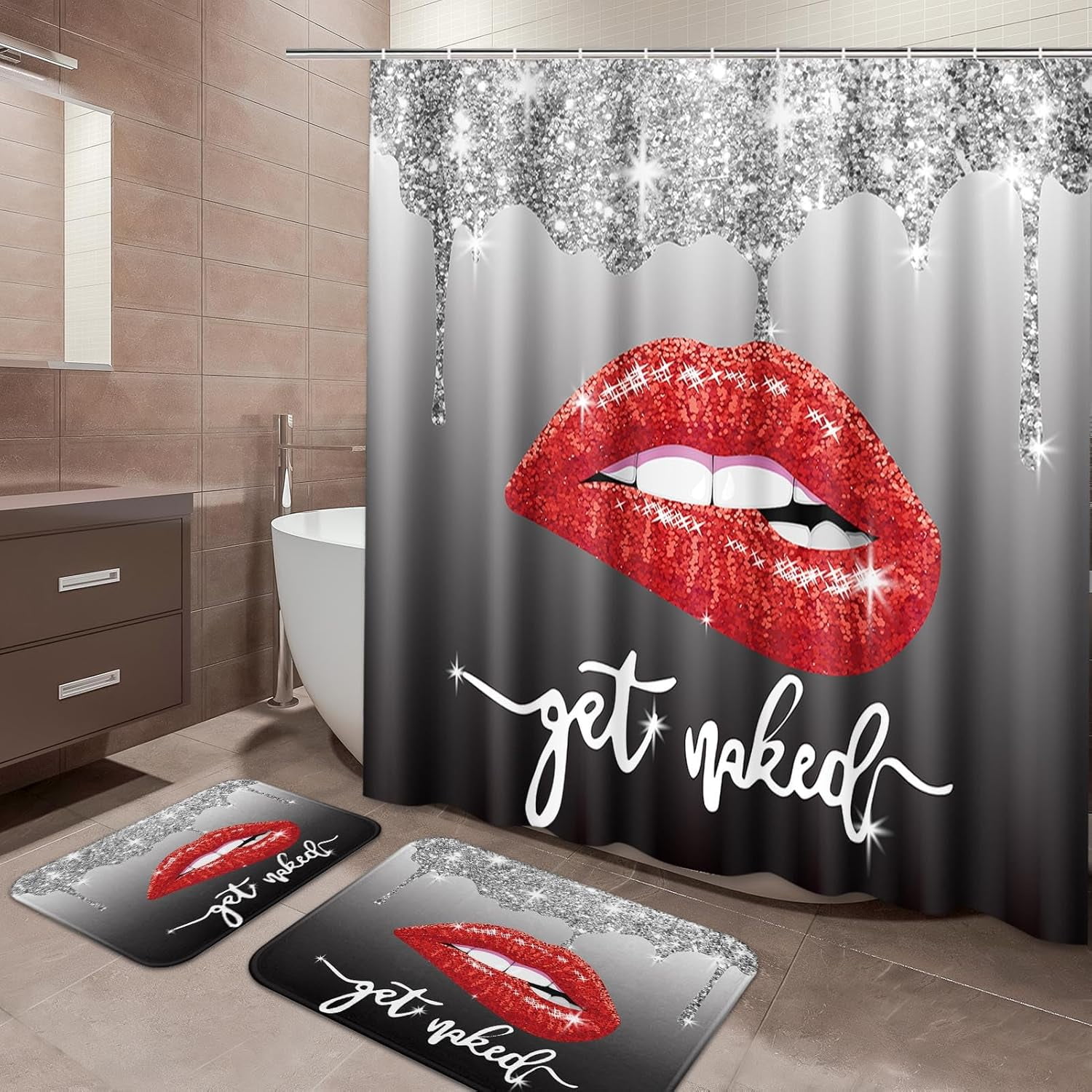 Arttown Purple Bathroom Sets with Shower Curtain and Rugs and ...