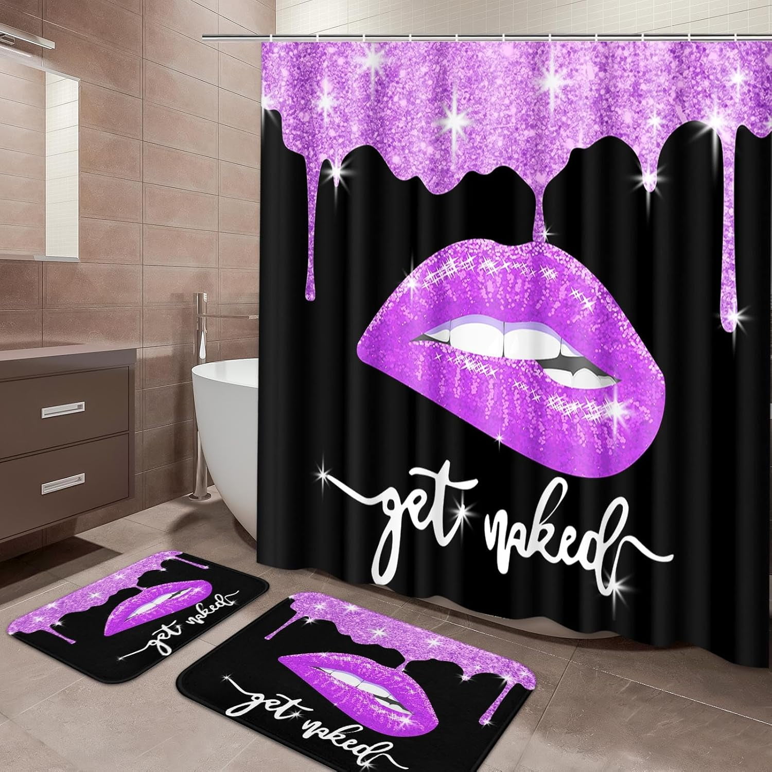 Arttown Purple Bathroom Sets with Shower Curtain and Rugs and ...