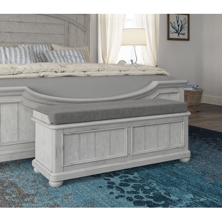 Artum Hill Ezra Oyster Shell Gray 19" Tall Wood Storage Bench with Storage and an Upholstered Seat Cushion