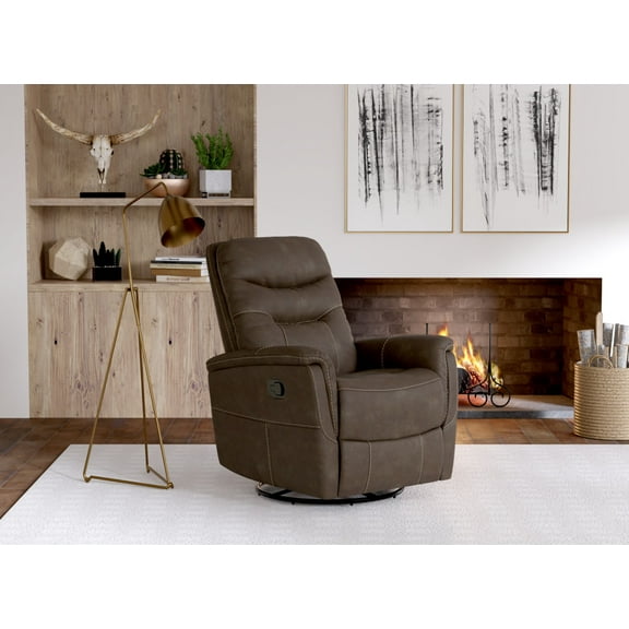 Artum Hill Karna Tawny Brown 30" Wide Faux Leather Swivel Gliding Recliner