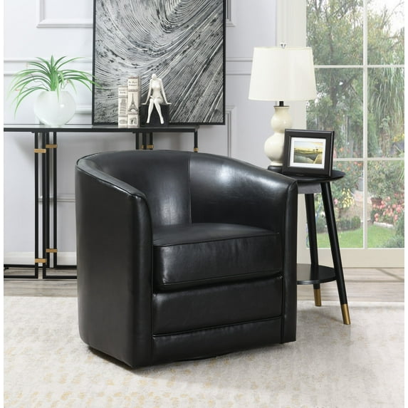 Artum Hill Mariah Classic Black 30.5" Wide Faux Leather Accent Chair with Swivel
