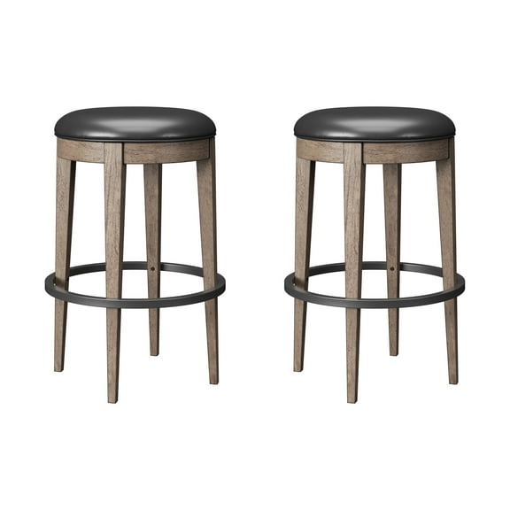 Artum Hill Morrison Pecan Brown 20" Tall Faux Leather Bar Stools with Metal Foot Rails (Pack of 2)