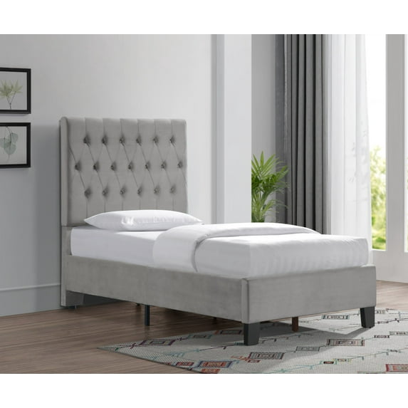 Artum Hill Piper Light Gray Twin Upholstered Bed with Tufted and Padded Headboard