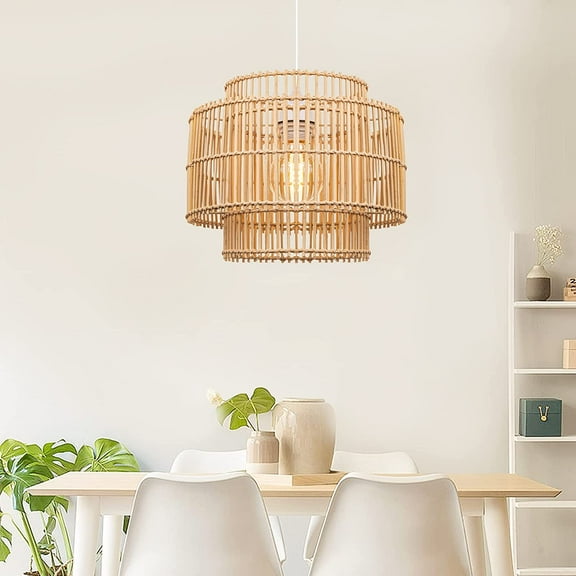 Arturesthome 1 Light Boho Beach Woven Rattan Pendant Lights Handwoven Ceiling Pendant Lighting for Kitchen Restaurant