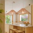 thumbnail image 1 of Arturesthome 1 Light Rattan Pendant Lamp Natural Handmade Paper Rope/Iron Weaving Lampshade for Kitchen Island Dining Room Bedroom, 1 of 12
