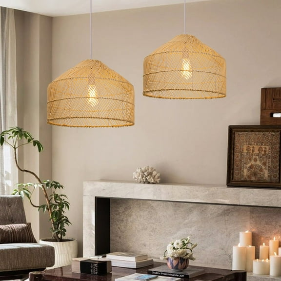 Arturesthome 1-Light Rattan Pendant Light Woven Chandelier Farmhouse Handmade Wicker Hanging Lamp Round Ceiling Light Fixture for Kitchen Dining Room Bedroom Entryway