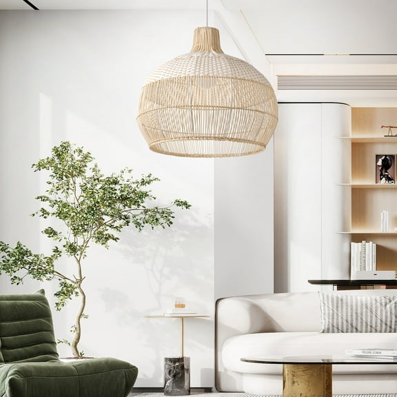 Arturesthome 1 Light Rattan Pendant Lights Fixture Ceiling Hanging Lights Chandelier Woven Pendant Lamp Shade for Dining Room