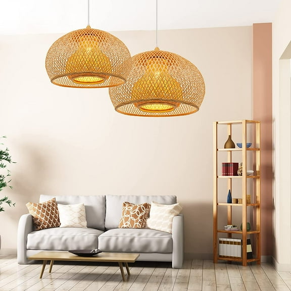 Arturesthome 1 - Lights Bamboo Light Fixtures Asian Hanging Ceiling Lamp Hardwired 17.1"
