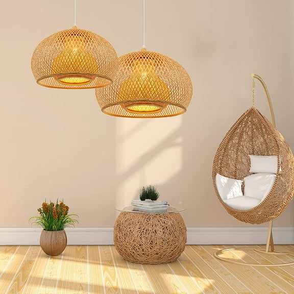 Arturesthome 1-Lights Natural Bamboo Pendant Light Woven Decor for Kitchen Island E26/27