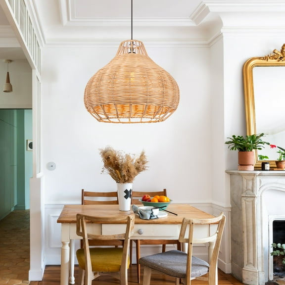 Arturesthome 1-Lights Rattan Pendant Lighting Hand-Woven Chandelier for Bedroom