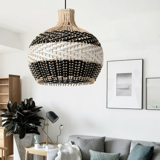 Arturesthome 1-Lights Rattan Pendant Lighting Handmade Lampshade Chandelier Adjustable Hardwired 23.62"