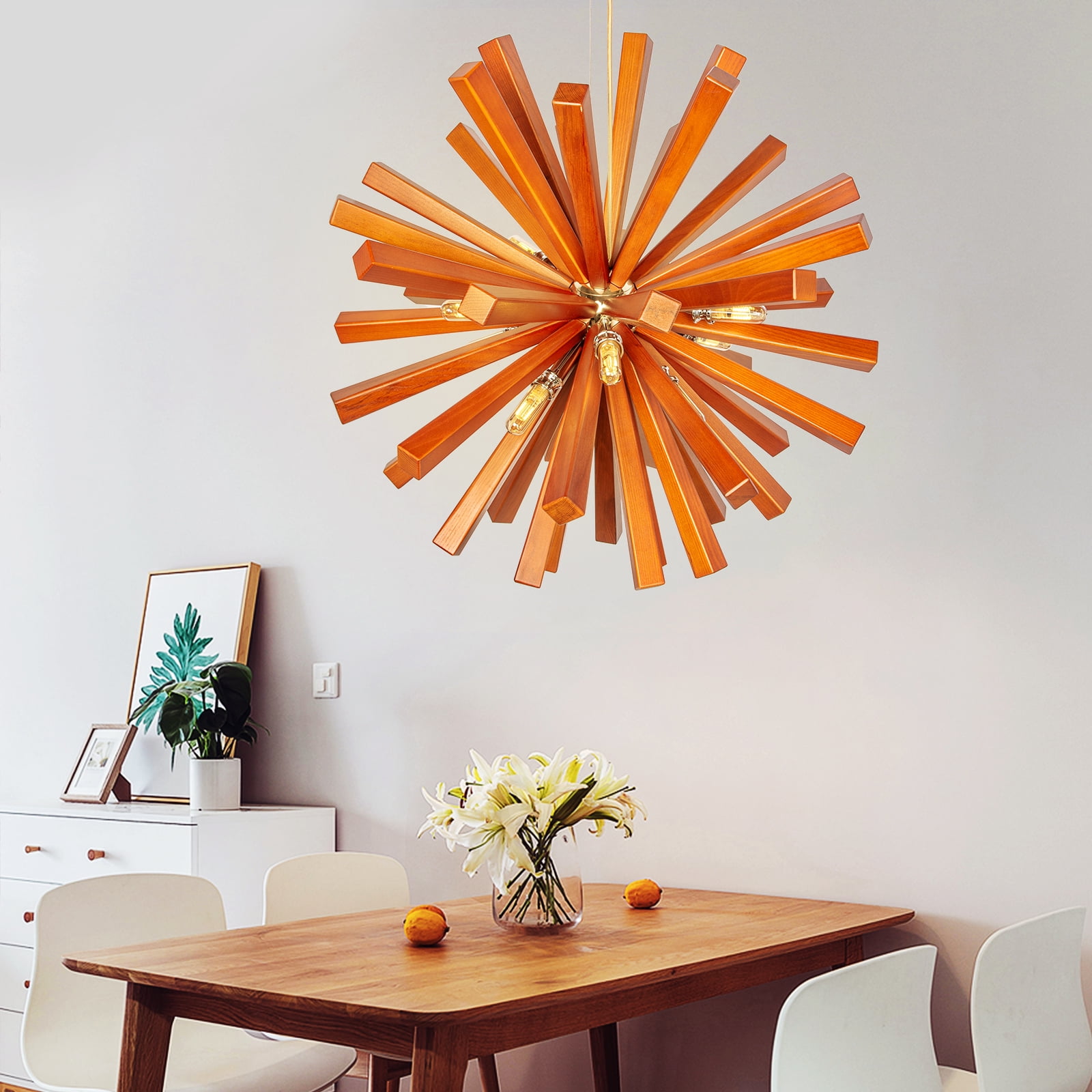 Arturesthome 10 Lights Pendant Lighting Fixtures for Kitchen Island, Wood Chandelier, Handmade Woven Hanging Ceiling Light for Living Room Bedroom