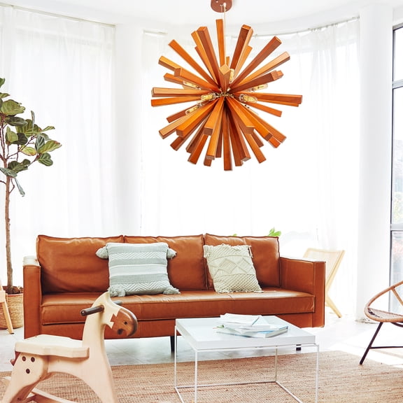 Arturesthome 10 Lights Pendant Lighting Fixtures for Kitchen Island, Wood Chandelier, Handmade Woven Hanging Ceiling Light for Living Room Bedroom