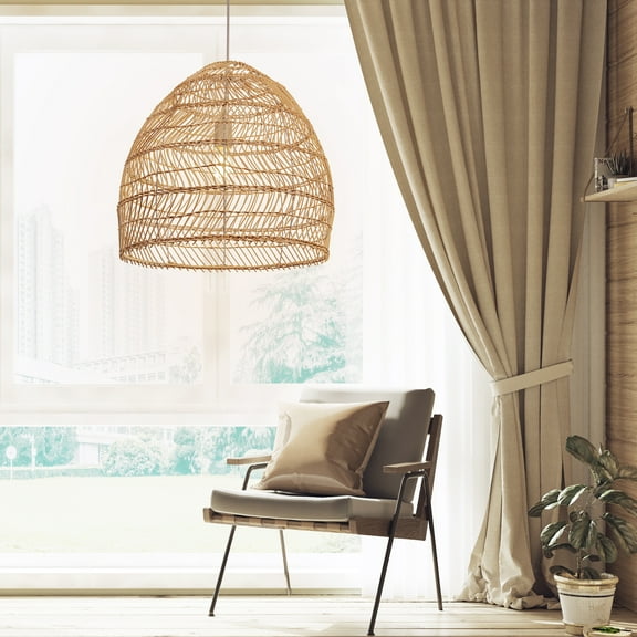 Arturesthome 15.74" Basket Dome Pendant Lights Rattan Hardwired Lamps 1 - Lights