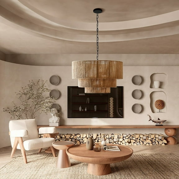 Arturesthome 3-Tier Hemp Rope Round Handmade Weave Lantern Woven Pendant Light