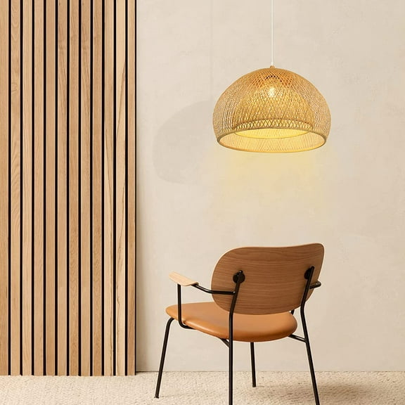 Arturesthome Bamboo Pendant Light for Kitchen Island Wicker Chandelier Lighting Handmade Woven Hanging Ceiling Light Lampshade for Living Room Bedroom