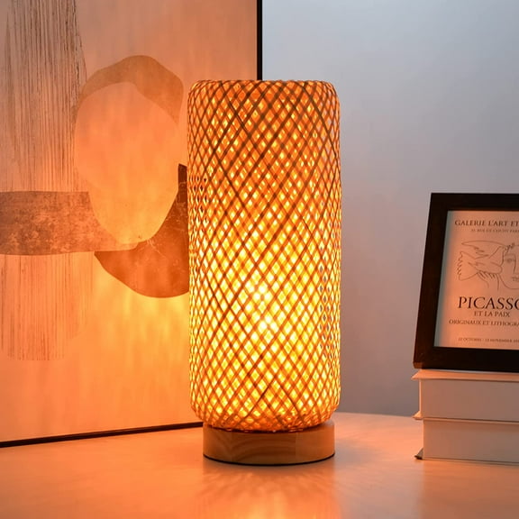 Arturesthome Bamboo Table Lamps with Shade, Rustic Farmhouse Boho Coastal Desk Lamp Night Light for Decorative Bedroom, Study Room, Cafe, Bookcase