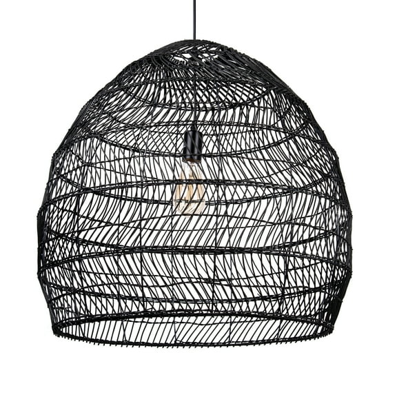 Arturesthome Black Hanging Wicker Lamps Dome Woven Light Fixtures 1-Lights