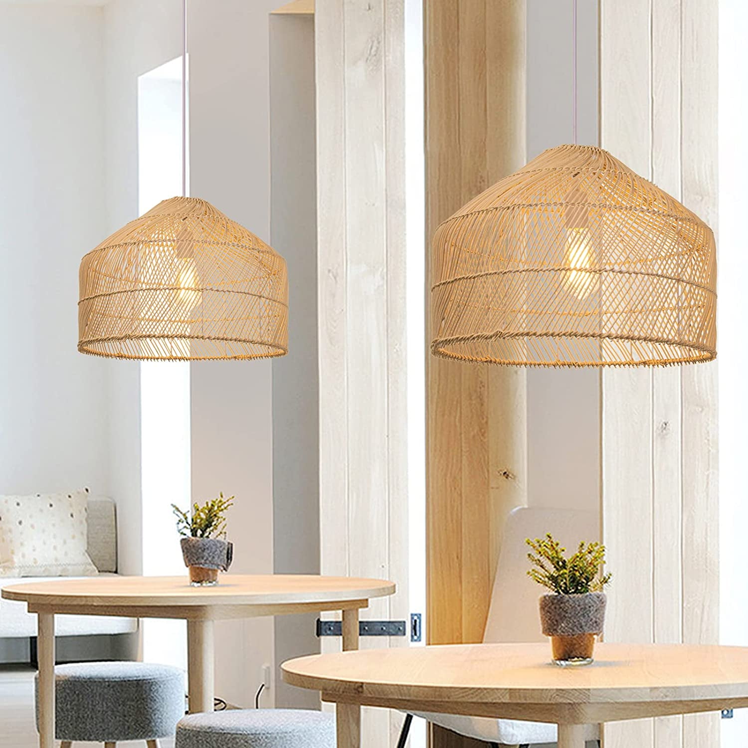 Arturesthome Black Rattan Pendant Lights Lampshade Wicker Hanging Light Fixture Chandelier for Kitchen Island Dining Room Entryway Hallway