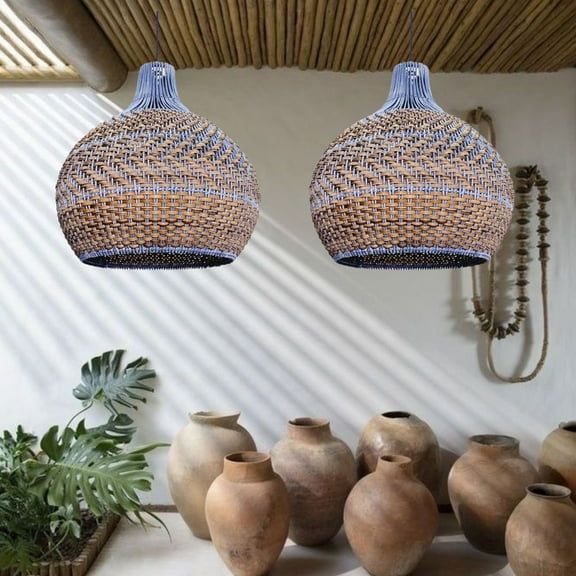 Arturesthome Blue Rattan Dome Pendant Lights