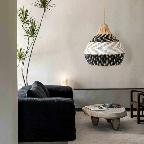 Arturesthome Boho Julia Woven Pendant Light Handmade Rattan Blue Lampshade