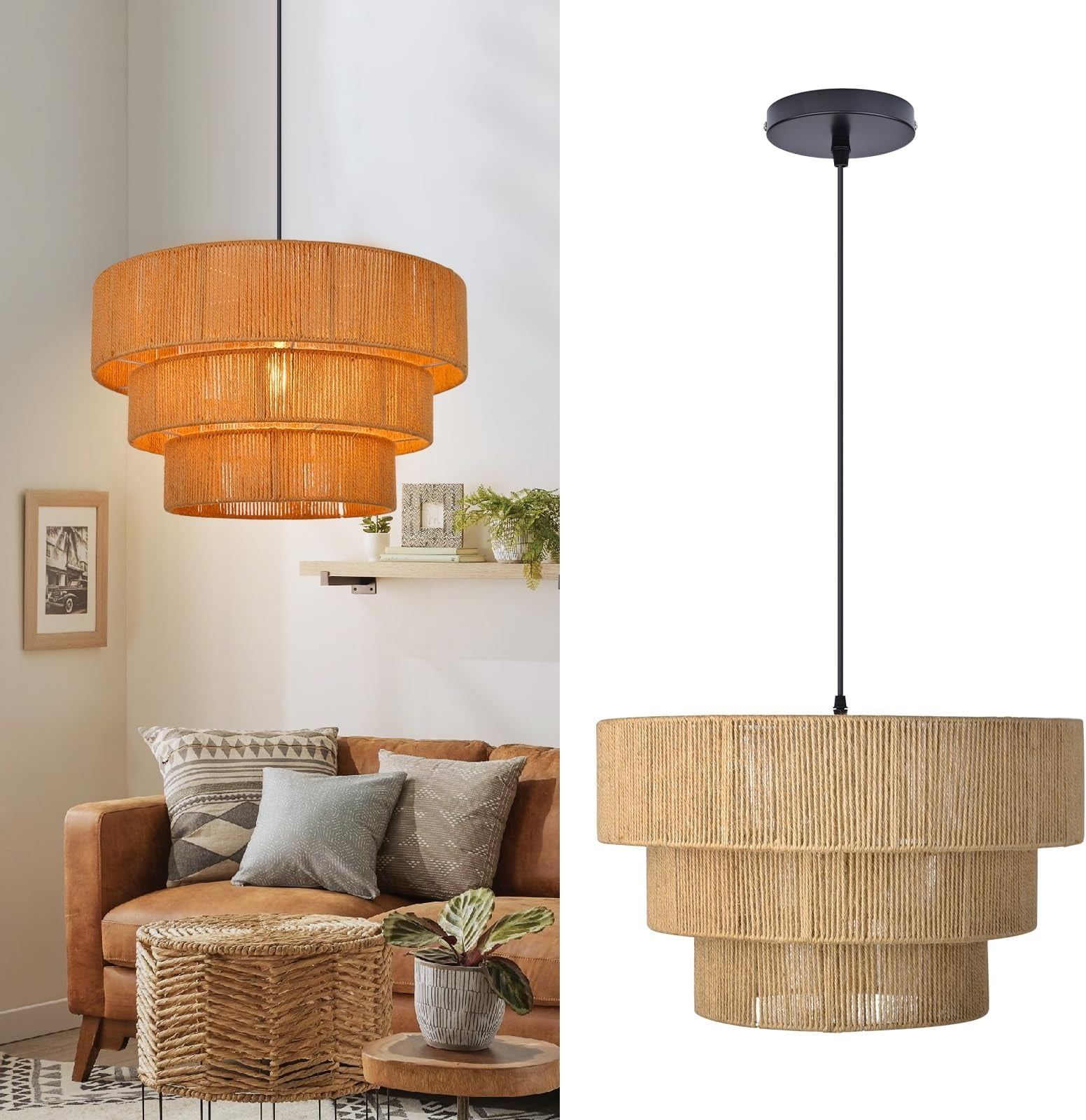 Arturesthome Boho Large Pendant Light Hand Woven Rope Chandeliers