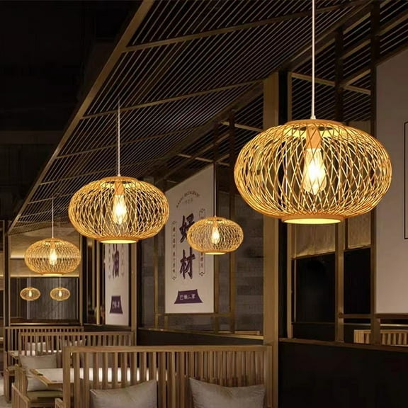 Arturesthome Chinese Pastoral Style Bamboo Chandelier Restaurant B&B Tatami Bamboo Rattan Personalized Birdcage Lamp
