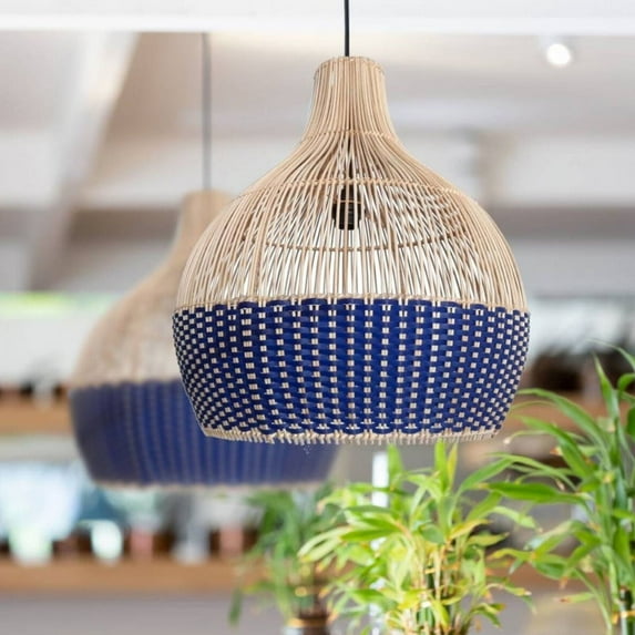 Arturesthome Classic Blue Rattan Pendant Light Woven Lampshade