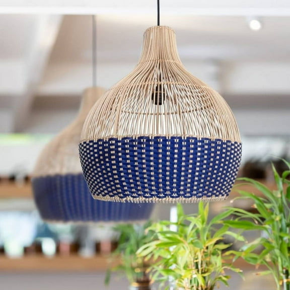 Arturesthome Classic Blue Rattan Pendant Light Woven Lampshade