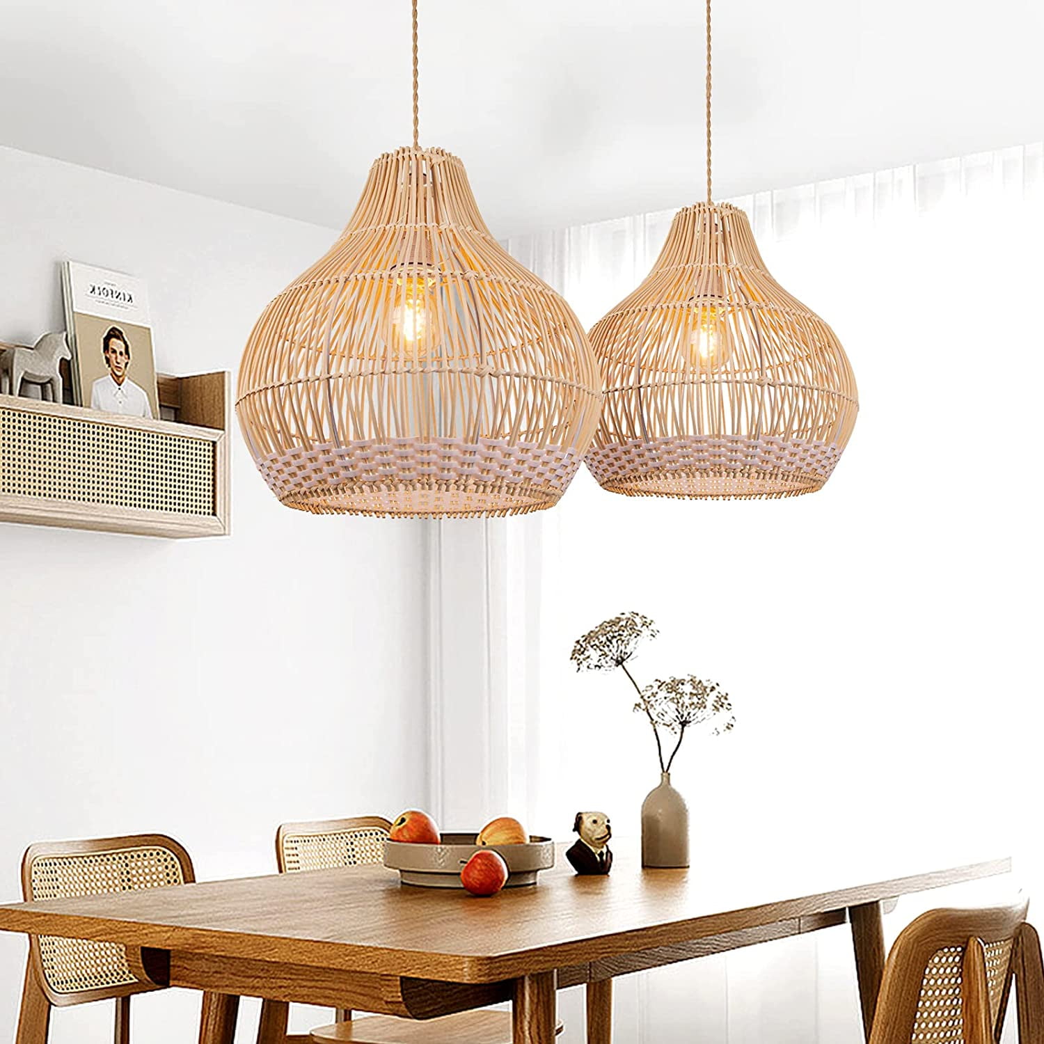Arturesthome Coastal Rattan Pendant Light Round Lamp Wicker Chandelier Handmade Woven Hanging Ceiling Lighting Fixtures Lampshade