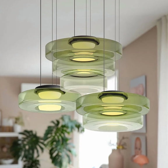Arturesthome Contemporary Multi-Layer Clear Glass Pendant Lighting, Amber/Green/Grey