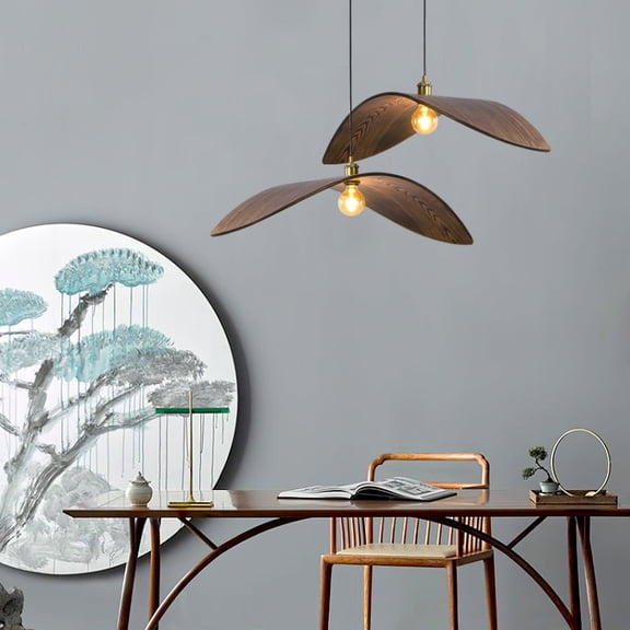 Arturesthome Curve Leaf Wooden Pendant Lamp Hanging Light Pendant Light House Bar Hotel Homestay Walnut Color Chandelier