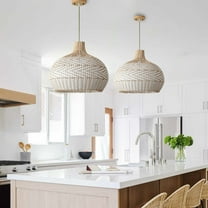 Arturesthome Elegant White Rattan Kitchen Island Pendant Light Shade