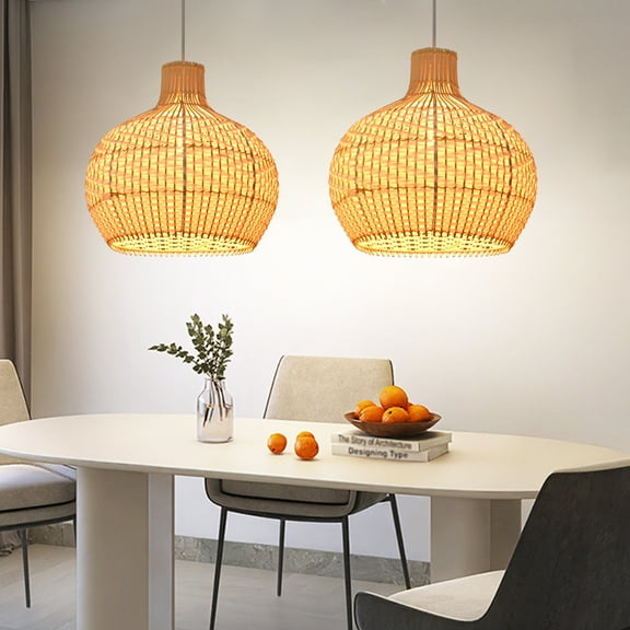 Arturesthome Elegant White Rattan Kitchen Island Pendant Light Shade
