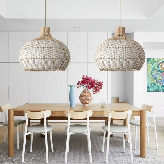 Arturesthome Elegant White Rattan Kitchen Island Pendant Light Shade